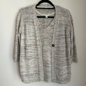 J. JILL Knit Two Piece v-neck tank short sleeve sweater set cream multi Petite M